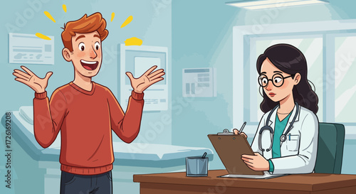 Doctor and Patient Interaction in a Clinic.