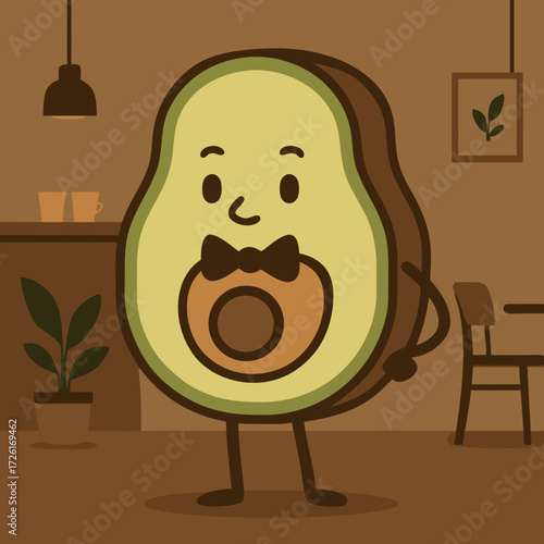 Cute Avocado Character Wearing a Bowtie Standing Confidently.