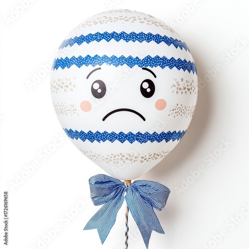 Sad Cartoon Balloon with Blue and Beige Stripes
