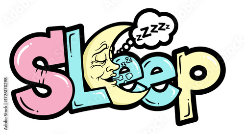 Cartoon "Sleep" Word with Moon and Zzz's Illustration