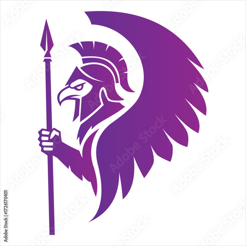 Purple griffin warrior with spear and helmet