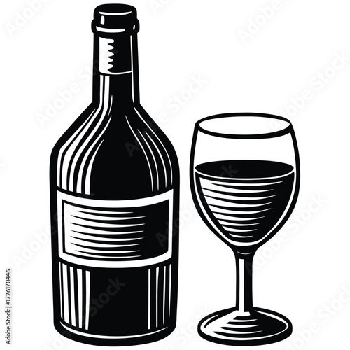 wine bottle with glass vector illustration on whit (1).eps