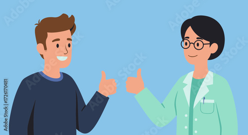 Doctor and patient interaction positive feedback healthcare consultation.