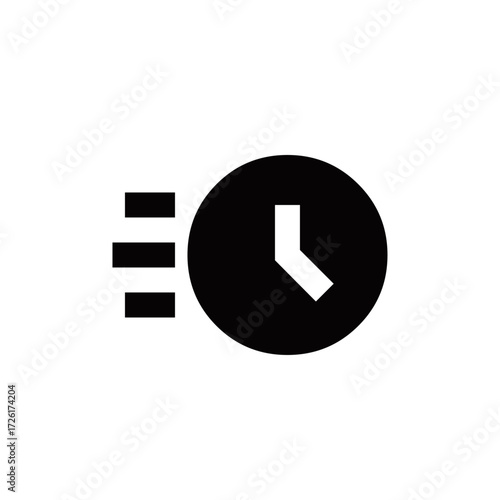 A black and white icon of a clock with horizontal motion lines, representing speed, time passing quickly, or a deadline.