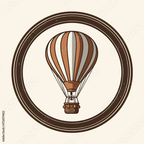 Vintage Hot Air Balloon Illustration with Striped Pattern and Basket.
