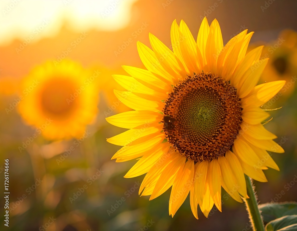 Obraz premium Vibrant sunflowers at sunset