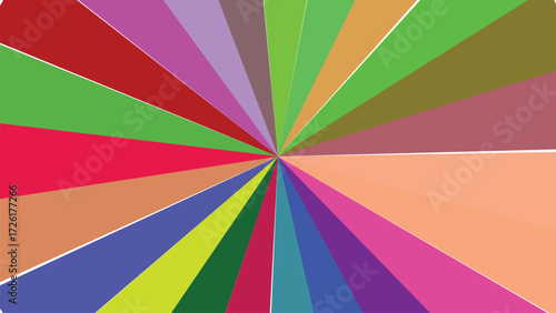 Vibrant multicolored sunburst background with radial rays emanating from a central point, a dynamic abstract geometric pattern for design.