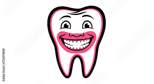 Happy Cartoon Tooth with Pink Lips and Big Smile