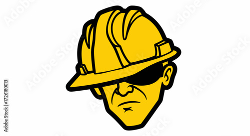 Stylized Cartoon Head Wearing Yellow Hard Hat and Sunglasses