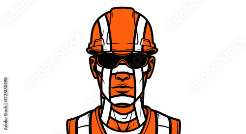 Stylized Construction Worker Portrait with Hard Hat and Sunglasses