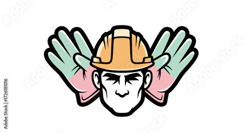 Construction Worker with Hard Hat and Gloves Graphic