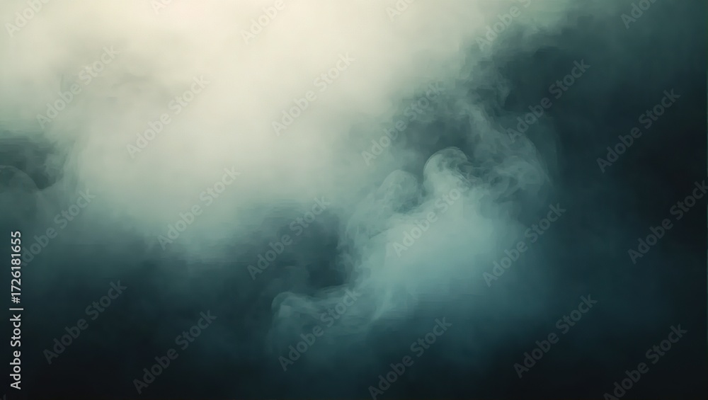 Fototapeta premium Ethereal teal smoke swirls in a dark, atmospheric abyss, creatin