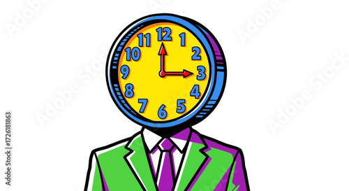 Businessman with Clock Face Head at Three O'Clock