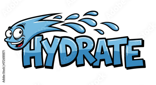 Hydrate! Cartoon Water Drop Character and Word Art