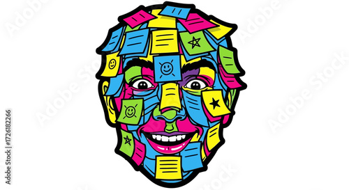 Overwhelmed Face Covered in Colorful Sticky Notes