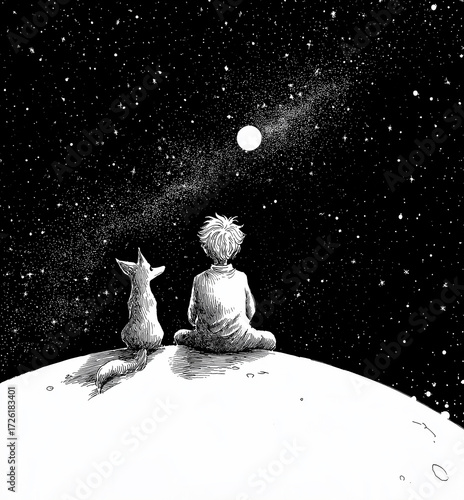 The Little Prince, Prince, Le Petit Prince, Saint-Exupéry, fox, rose, planet, fairy tale, fable, children, friendship, love, desert, illustration, scarf, cartoon, animal, vector, cute, fantasy, happy,