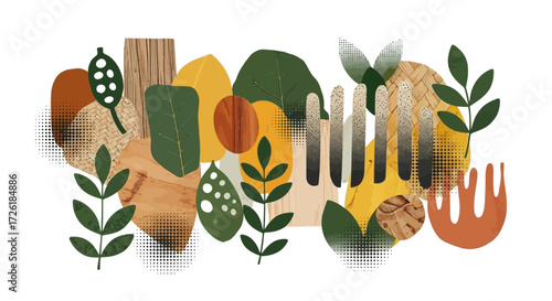 Abstract Collage of Leaves, Wood, and Natural Textures