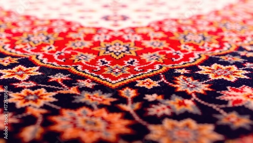 Intricate floral patterns on a vibrant red and navy oriental rug