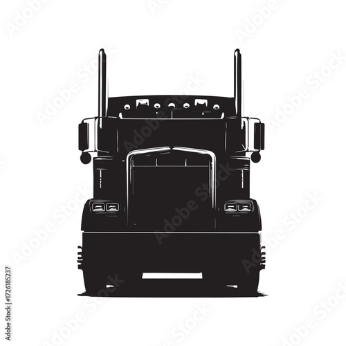 Black Semi Truck Silhouette Front View of a Big Rig Vehicle