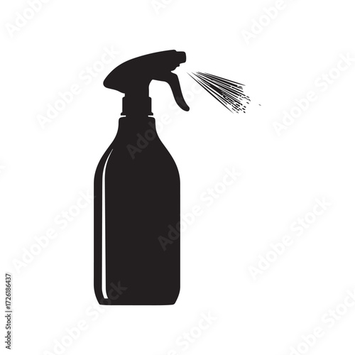 Black Silhouette of a Spray Bottle with Nozzle Spraying Mist