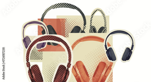 Colorful, Stylized Headphones in a Retro Design