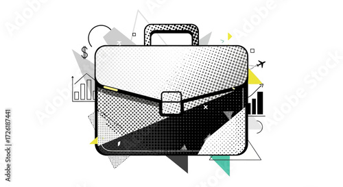 Modern Business Briefcase with Geometric and Financial Elements