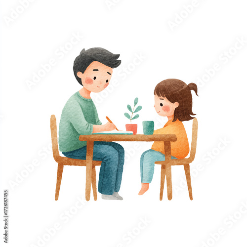 Father and daughter enjoying a meal together.