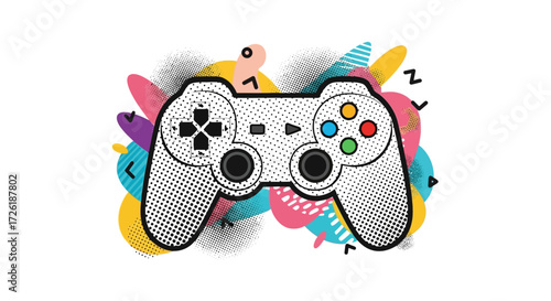 Dotted Game Controller with Colorful Abstract Shapes