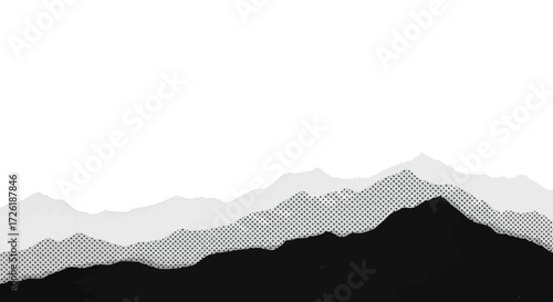 Abstract Mountain Range Illustration with Dot and Torn Paper Effect