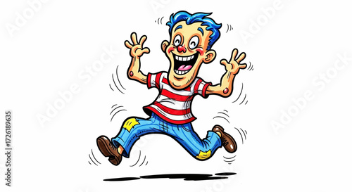 Excited Cartoon Character Running and Jumping