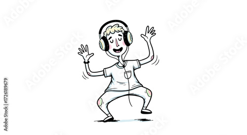 Cheerful Cartoon Character Dancing While Listening to Music