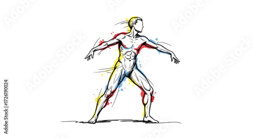 Artistic Sketch of Muscular Male Figure in Dynamic Pose