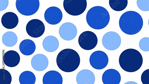 Scattered Azure: A Playful Pattern of Varied Blue Circles on Whi