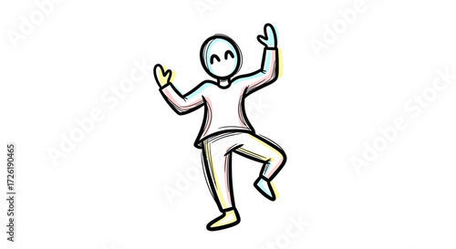 Joyful Cartoon Character Dancing, Pastel Colors, Simple Design