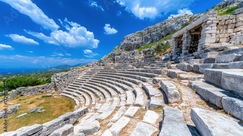 Ancient Ruins of Stone Amphitheater Amidst Natural Landscape