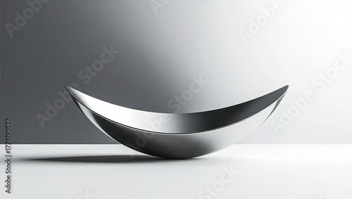 Sleek silver bowl with curved edges on a white surface against a