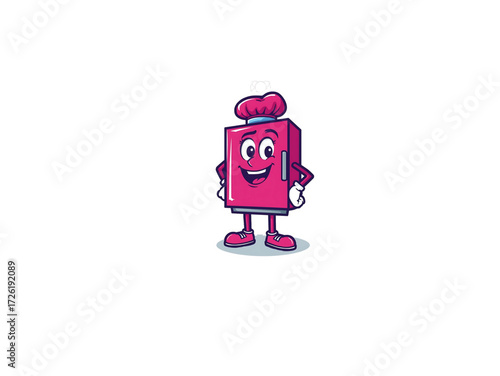 purple chef Refrigerator Mascot Character Wearing a Cook Hat
