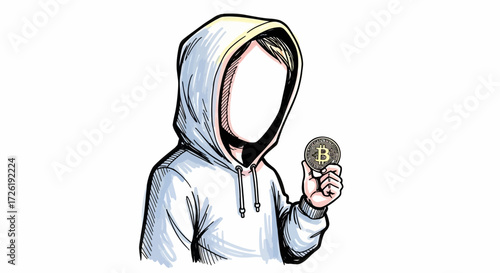 Anonymous Figure Holding Bitcoin Cryptocurrency Coin