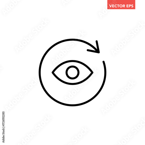 Black single refresh eyes line icon, simple observation cycle or refreshing view flat design pictogram vector for app ads web button ui interface elements isolated on white background