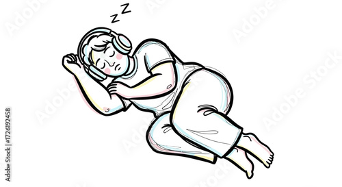 Cartoon Character Sleeping with Headphones on