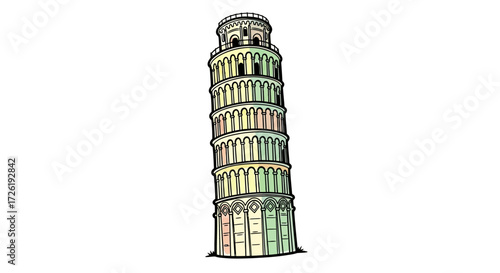 Leaning Tower of Pisa Illustration, Pastel Colors, Architectural Landmark