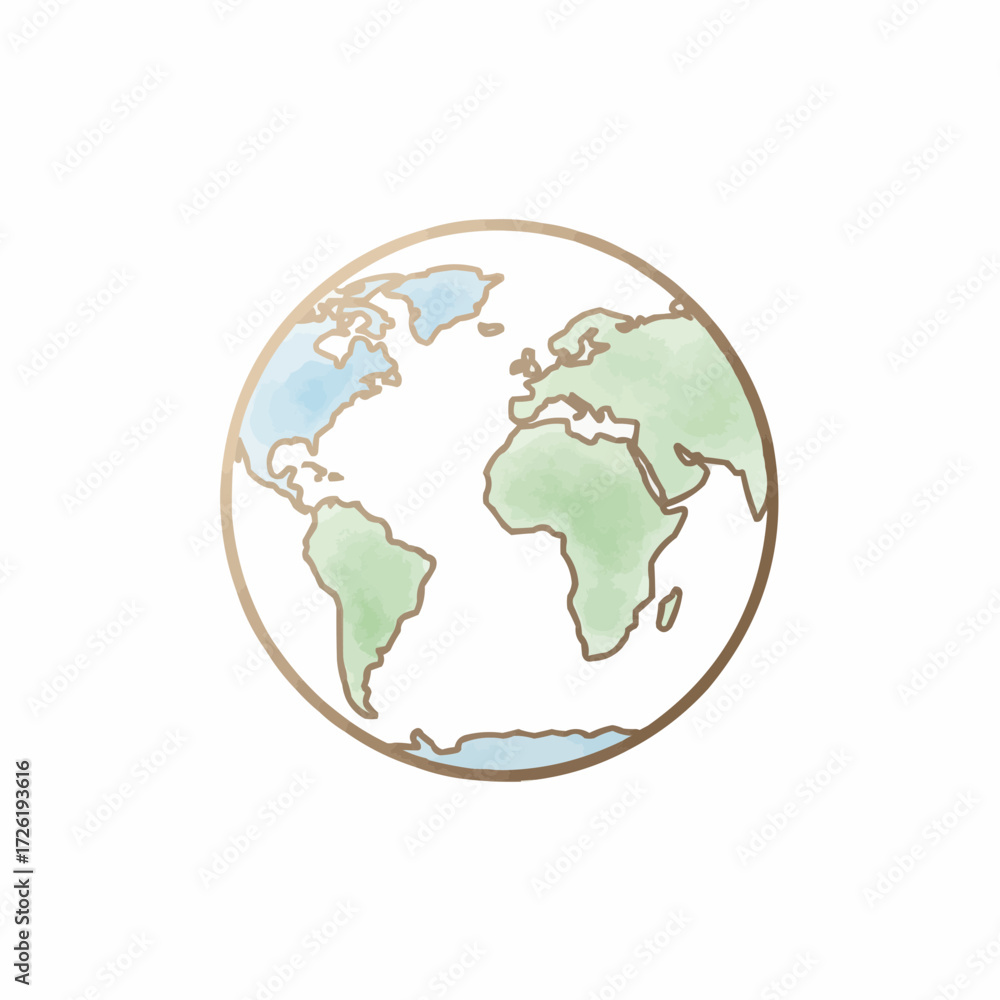 Naklejka premium Stylized Earth illustration, global concept, nature design, watercolor effect, copy space