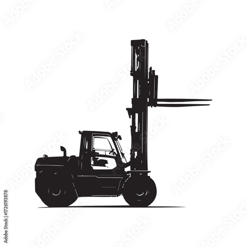 Silhouette of a Heavy Duty Forklift on White Background