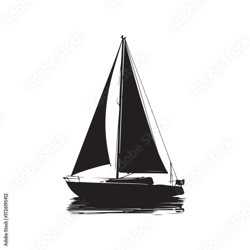 Striking Silhouette Elegant Sailboat on Calm Waters, Nautical Beauty in Monochrome