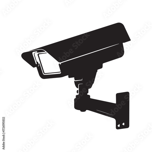 Surveillance Camera Black and White on White Background