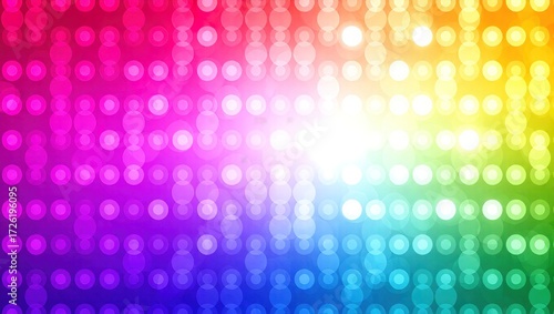 Vibrant Rainbow Gradient with Circular Bokeh Lights Pattern Back