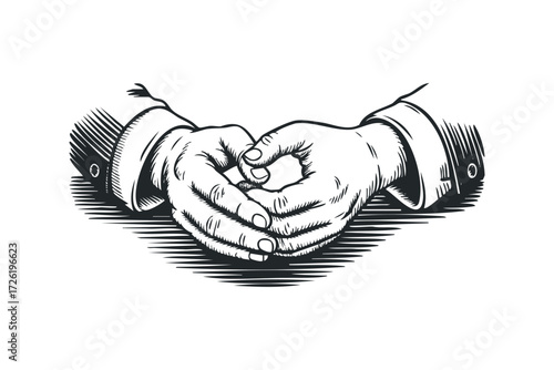 Intertwined Hands in Engraved Style. Vector hand drawn illustration
