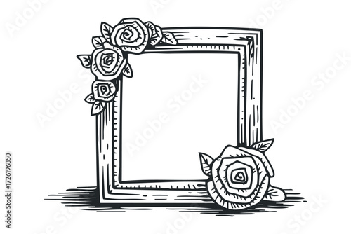 Ornate Square Frame with Roses. Vector hand drawn illustration