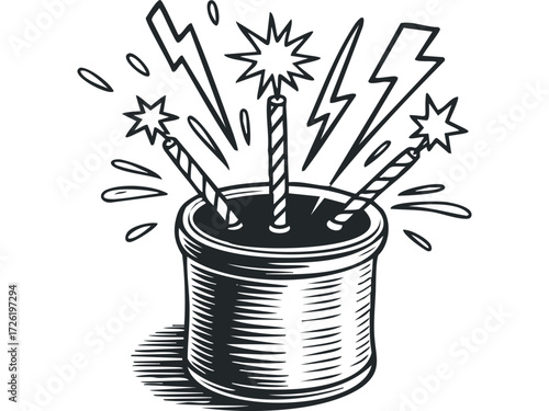 Sparkler fountain celebration. Vector hand drawn illustration