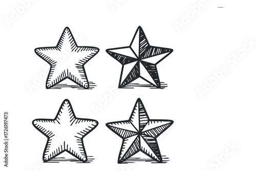 Hand drawn stars for rating or recognition. Vector hand drawn illustration